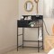 Black Vanity Desk with Charging Station, Makeup Table with Drawer, Open Shelf, and Hair Dryer Hook